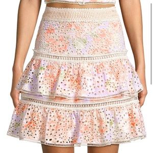 Alice + Olivia Kirsten Eyelet Embroidered Tiered Skirt - 6